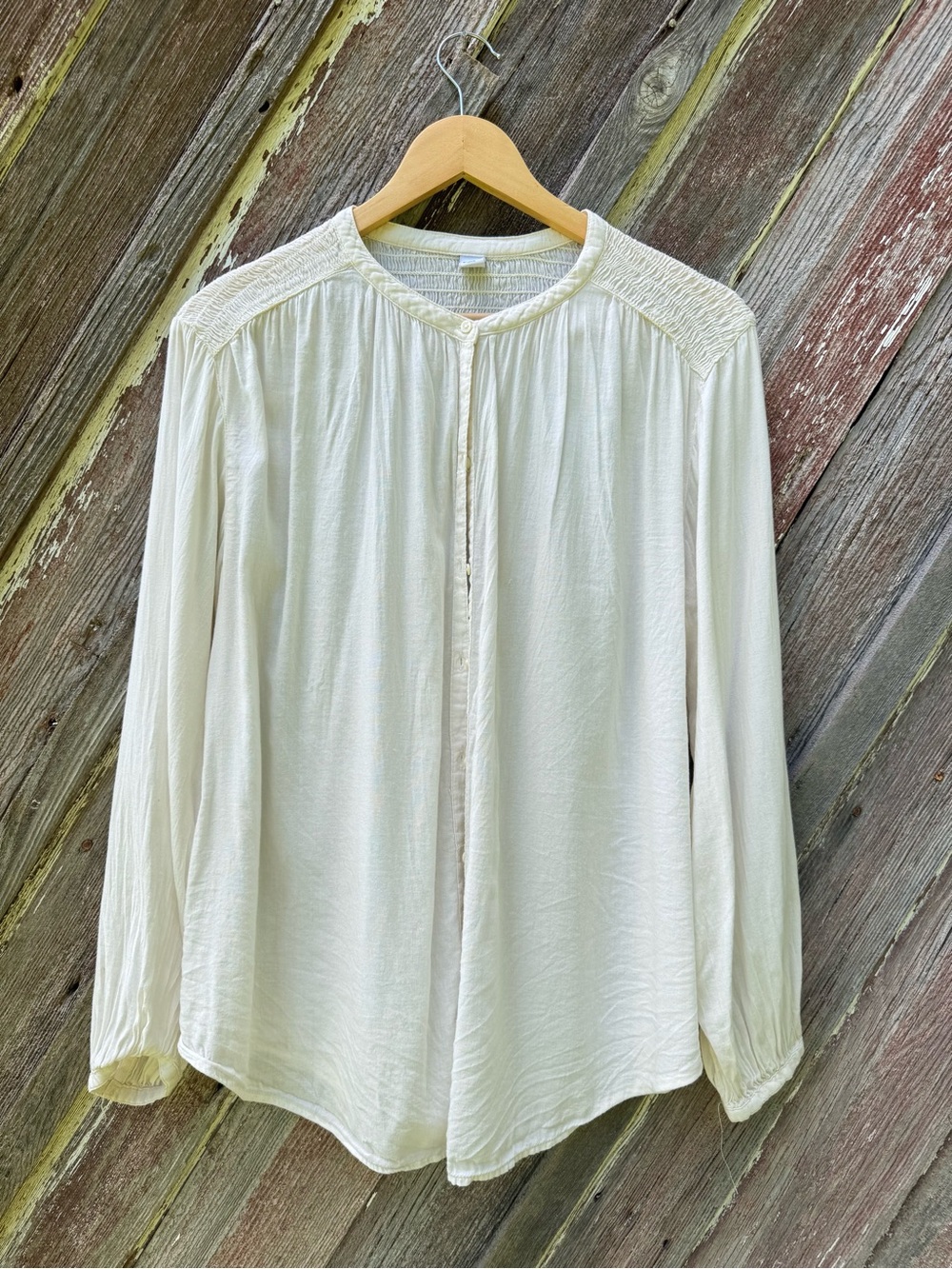 Old Navy Cream Smocked-Yoke Boho Blouse Medium